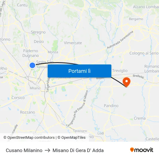Cusano Milanino to Misano Di Gera D' Adda map