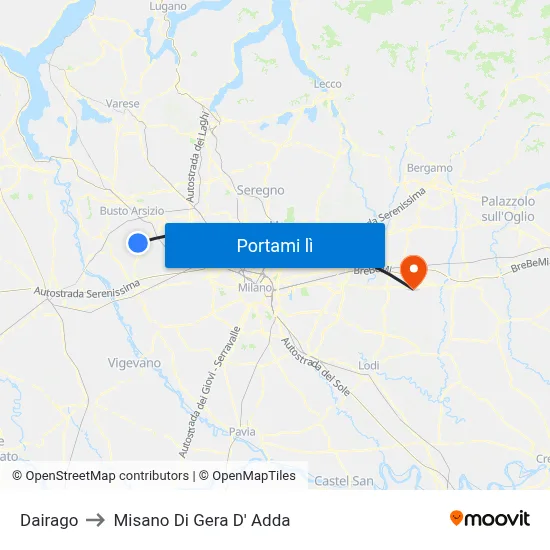Dairago to Misano Di Gera D' Adda map