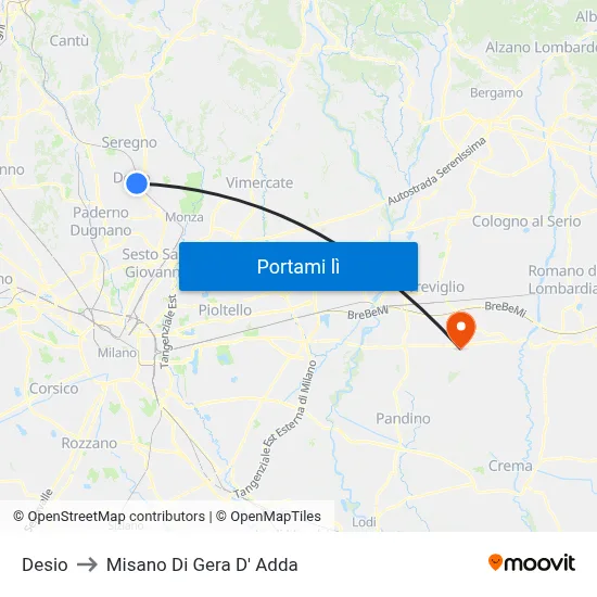 Desio to Misano Di Gera D' Adda map