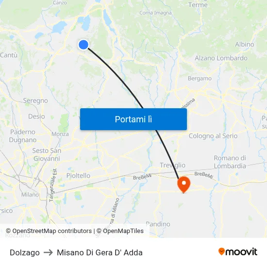 Dolzago to Misano Di Gera D' Adda map
