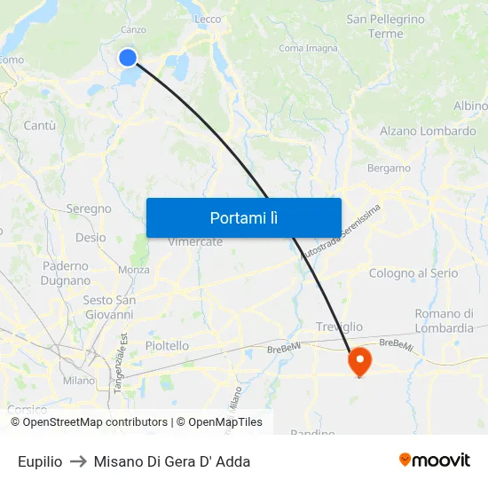 Eupilio to Misano Di Gera D' Adda map