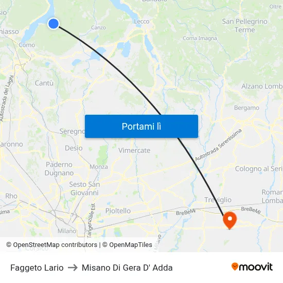 Faggeto Lario to Misano Di Gera D' Adda map