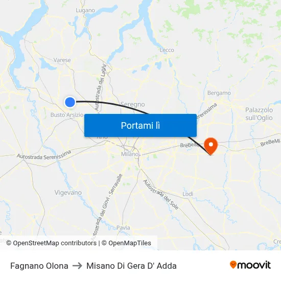 Fagnano Olona to Misano Di Gera D' Adda map