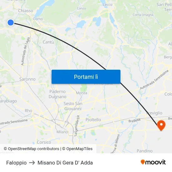 Faloppio to Misano Di Gera D' Adda map