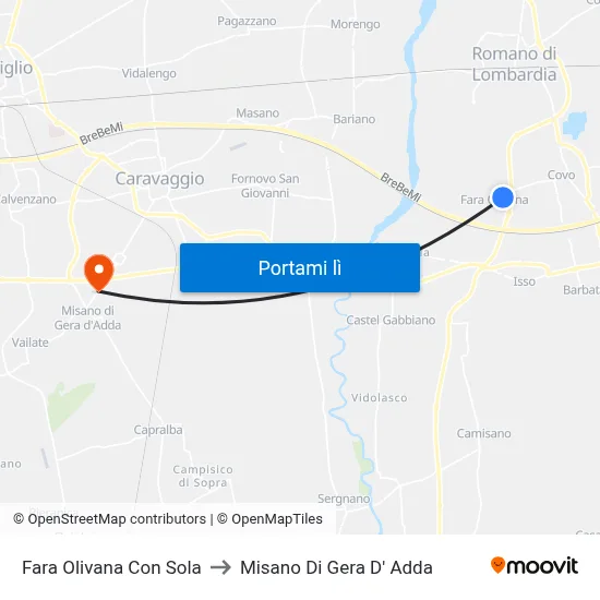 Fara Olivana Con Sola to Misano Di Gera D' Adda map
