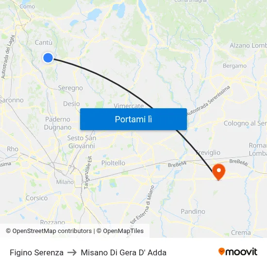 Figino Serenza to Misano Di Gera D' Adda map