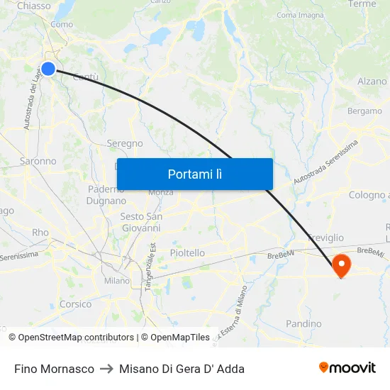 Fino Mornasco to Misano Di Gera D' Adda map
