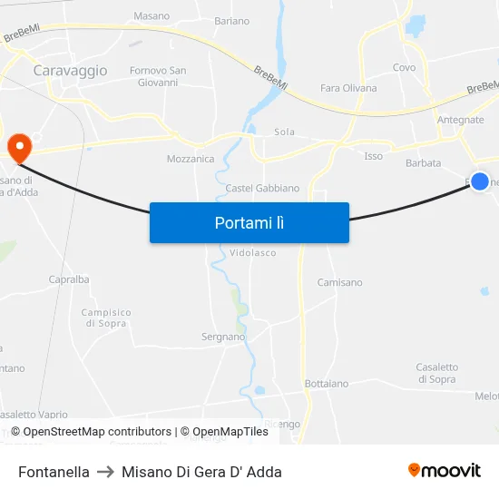 Fontanella to Misano Di Gera D' Adda map