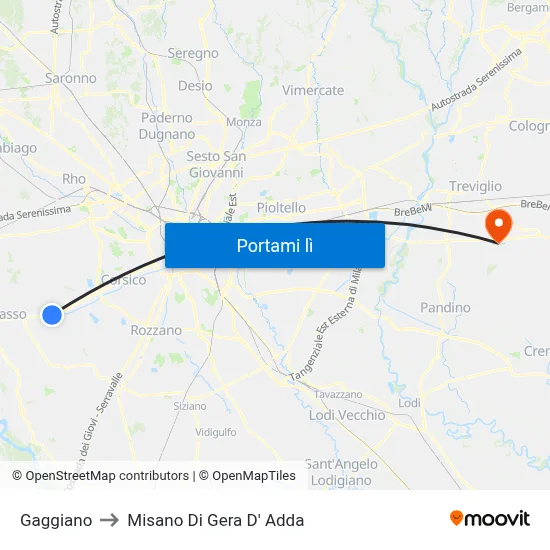 Gaggiano to Misano Di Gera D' Adda map