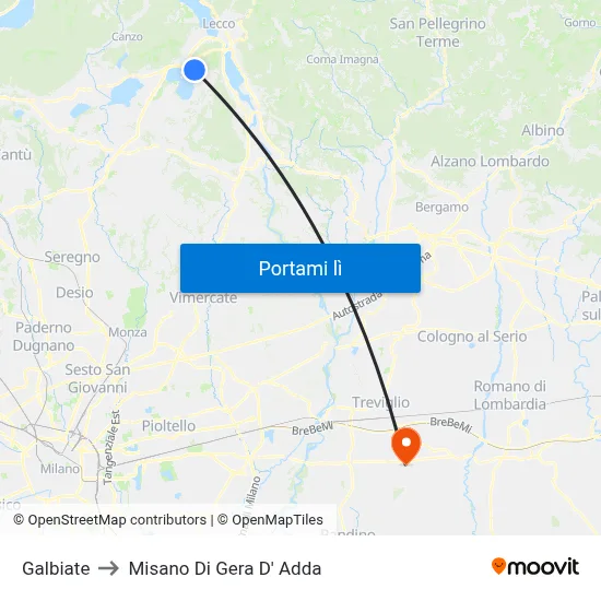 Galbiate to Misano Di Gera D' Adda map