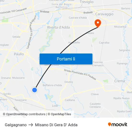 Galgagnano to Misano Di Gera D' Adda map