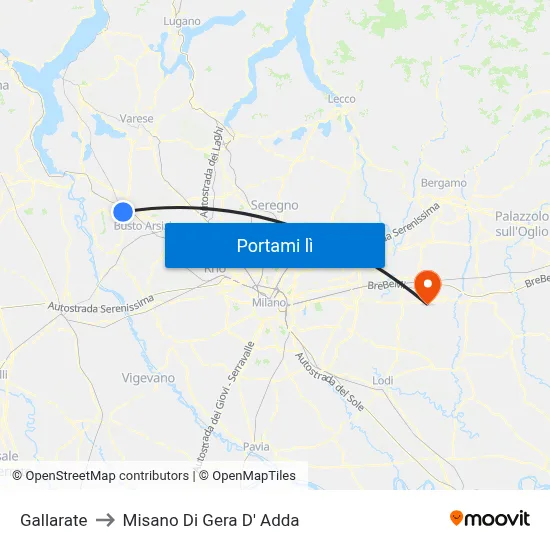 Gallarate to Misano Di Gera D' Adda map