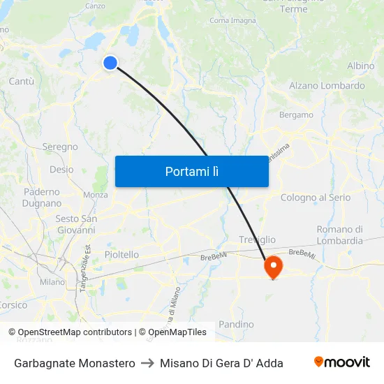 Garbagnate Monastero to Misano Di Gera D' Adda map