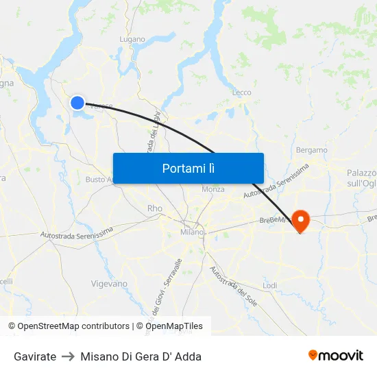 Gavirate to Misano Di Gera D' Adda map