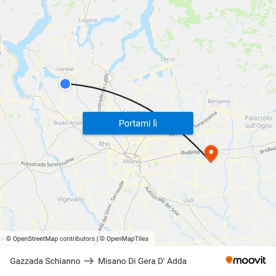 Gazzada Schianno to Misano Di Gera D' Adda map