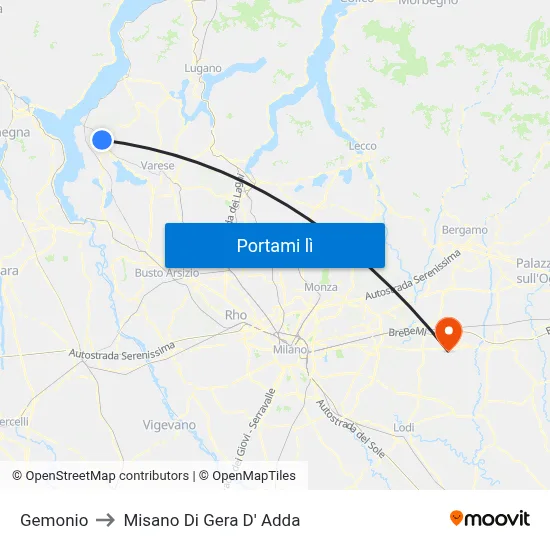 Gemonio to Misano Di Gera D' Adda map