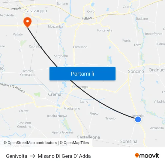 Genivolta to Misano Di Gera D' Adda map