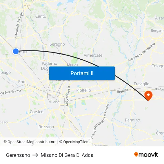 Gerenzano to Misano Di Gera D' Adda map