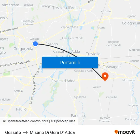 Gessate to Misano Di Gera D' Adda map