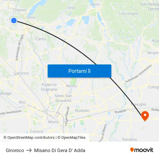 Gironico to Misano Di Gera D' Adda map