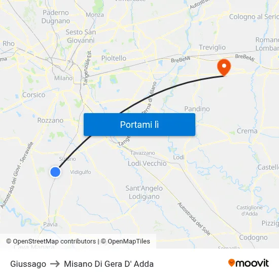 Giussago to Misano Di Gera D' Adda map
