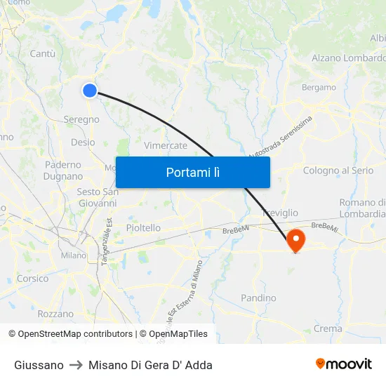 Giussano to Misano Di Gera D' Adda map