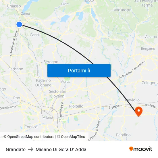 Grandate to Misano Di Gera D' Adda map