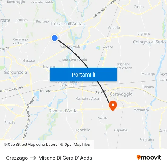 Grezzago to Misano Di Gera D' Adda map
