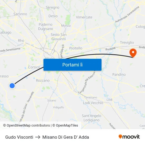Gudo Visconti to Misano Di Gera D' Adda map