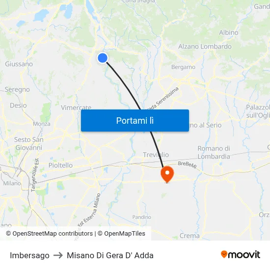 Imbersago to Misano Di Gera D' Adda map