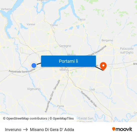 Inveruno to Misano Di Gera D' Adda map