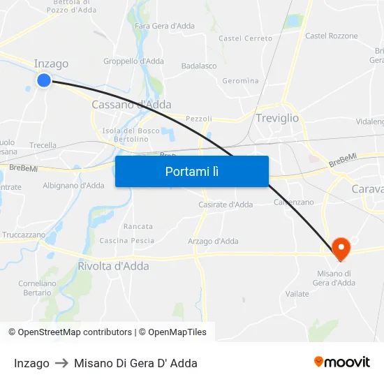 Inzago to Misano Di Gera D' Adda map