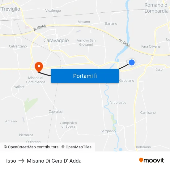 Isso to Misano Di Gera D' Adda map