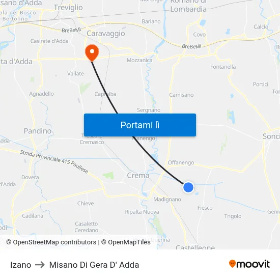 Izano to Misano Di Gera D' Adda map