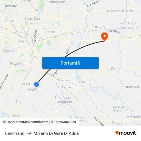 Landriano to Misano Di Gera D' Adda map