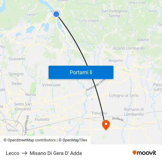 Lecco to Misano Di Gera D' Adda map