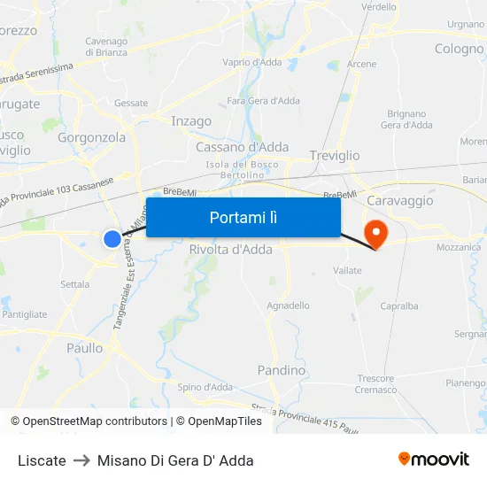 Liscate to Misano Di Gera D' Adda map