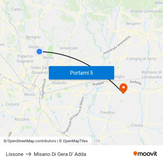 Lissone to Misano Di Gera D' Adda map