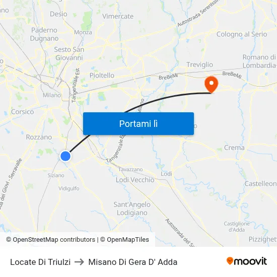 Locate Di Triulzi to Misano Di Gera D' Adda map