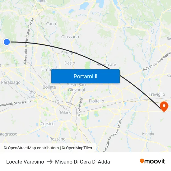 Locate Varesino to Misano Di Gera D' Adda map