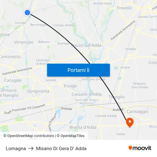 Lomagna to Misano Di Gera D' Adda map