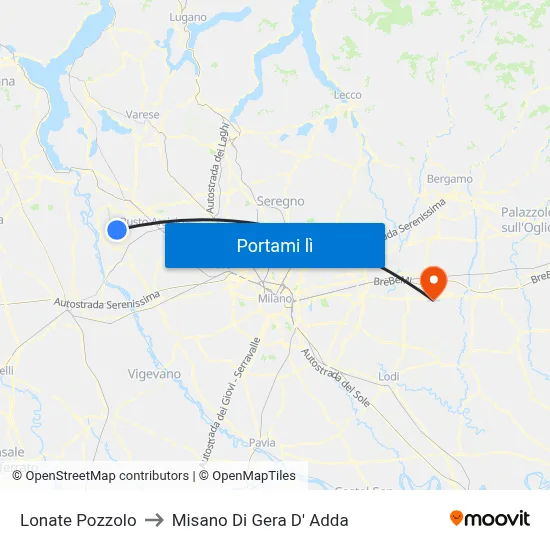Lonate Pozzolo to Misano Di Gera D' Adda map