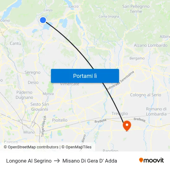 Longone Al Segrino to Misano Di Gera D' Adda map