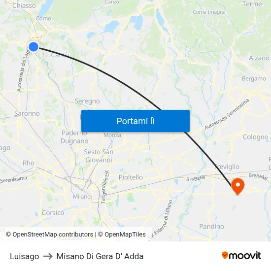Luisago to Misano Di Gera D' Adda map