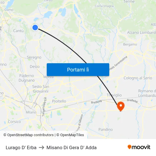 Lurago D' Erba to Misano Di Gera D' Adda map