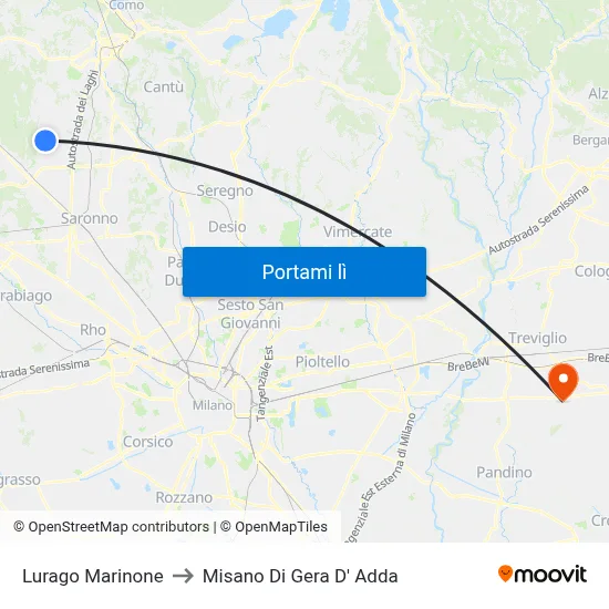 Lurago Marinone to Misano Di Gera D' Adda map