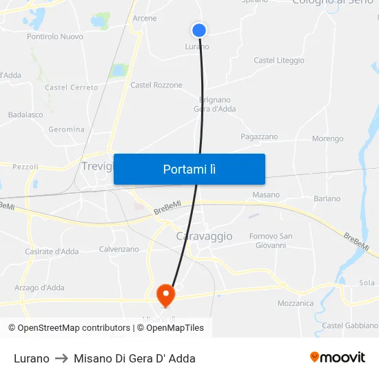Lurano to Misano Di Gera D' Adda map