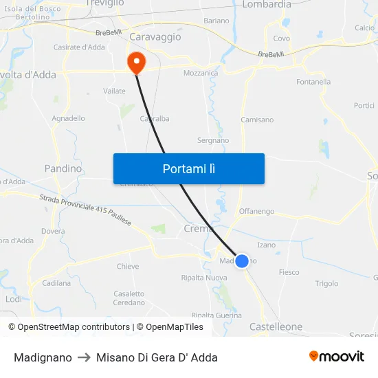 Madignano to Misano Di Gera D' Adda map