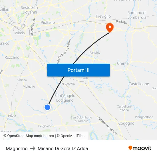 Magherno to Misano Di Gera D' Adda map