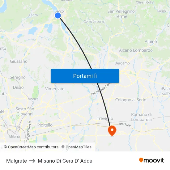 Malgrate to Misano Di Gera D' Adda map